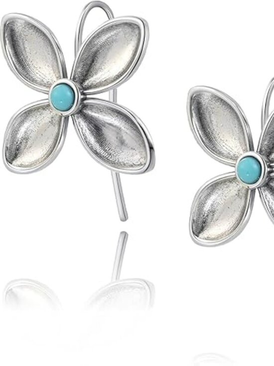 Jewelry - Bohemian Silver Flower Earrings for Women Small Turquoise NEW